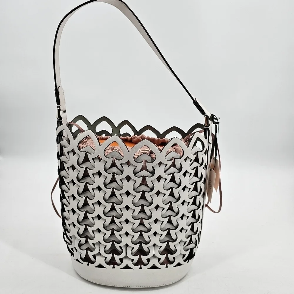 Kate Spade New York Dolly Perforated Leather Spade Bucket Bag White Bund…